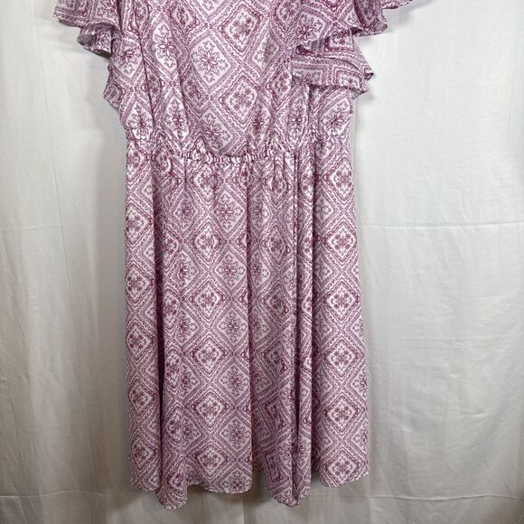 Women’s Torrid Pink Print Knee Length Elastic Waist Dress Size 0/L/12 Preowned - Picture 4 of 13